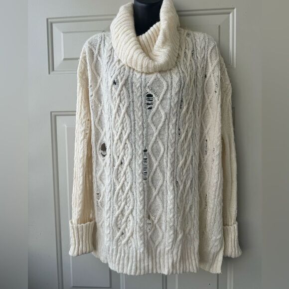 Free People Complex Cable Distressed Cowl
Neck Sweater Size Small - Picture 8 of 13